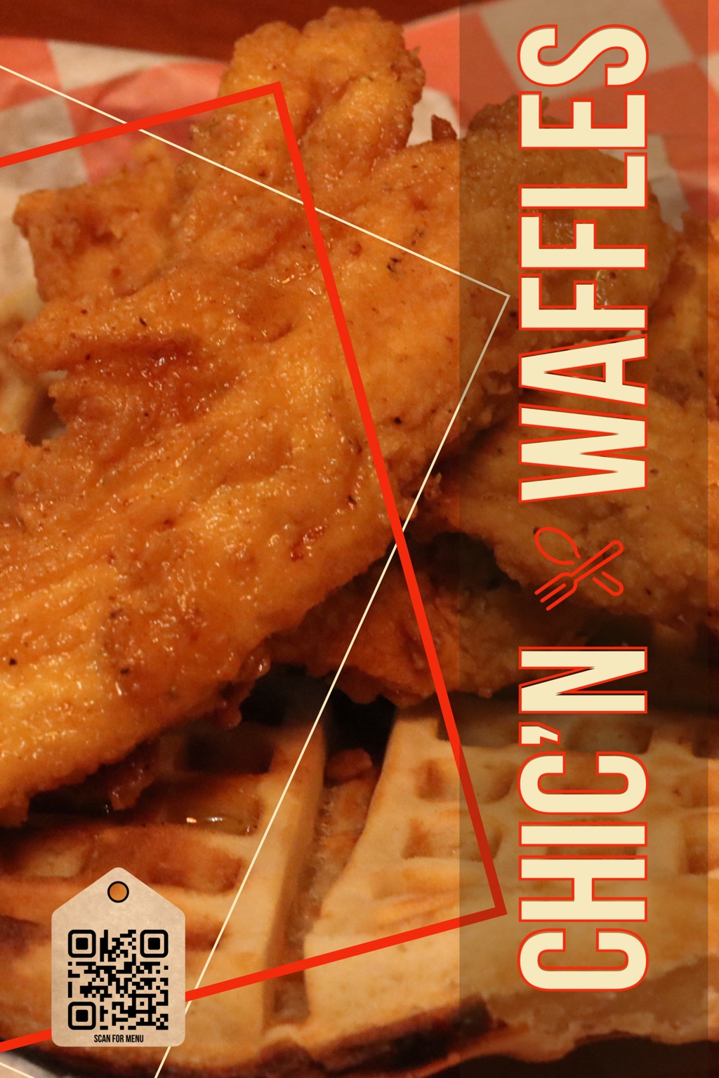 Chicken and waffles promotional ad