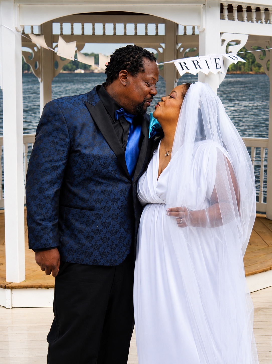 Wedding couple kiss photo